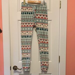 Bluenotes Women’s PJ Leggings with Christmas Pattern soft velour Size Medium